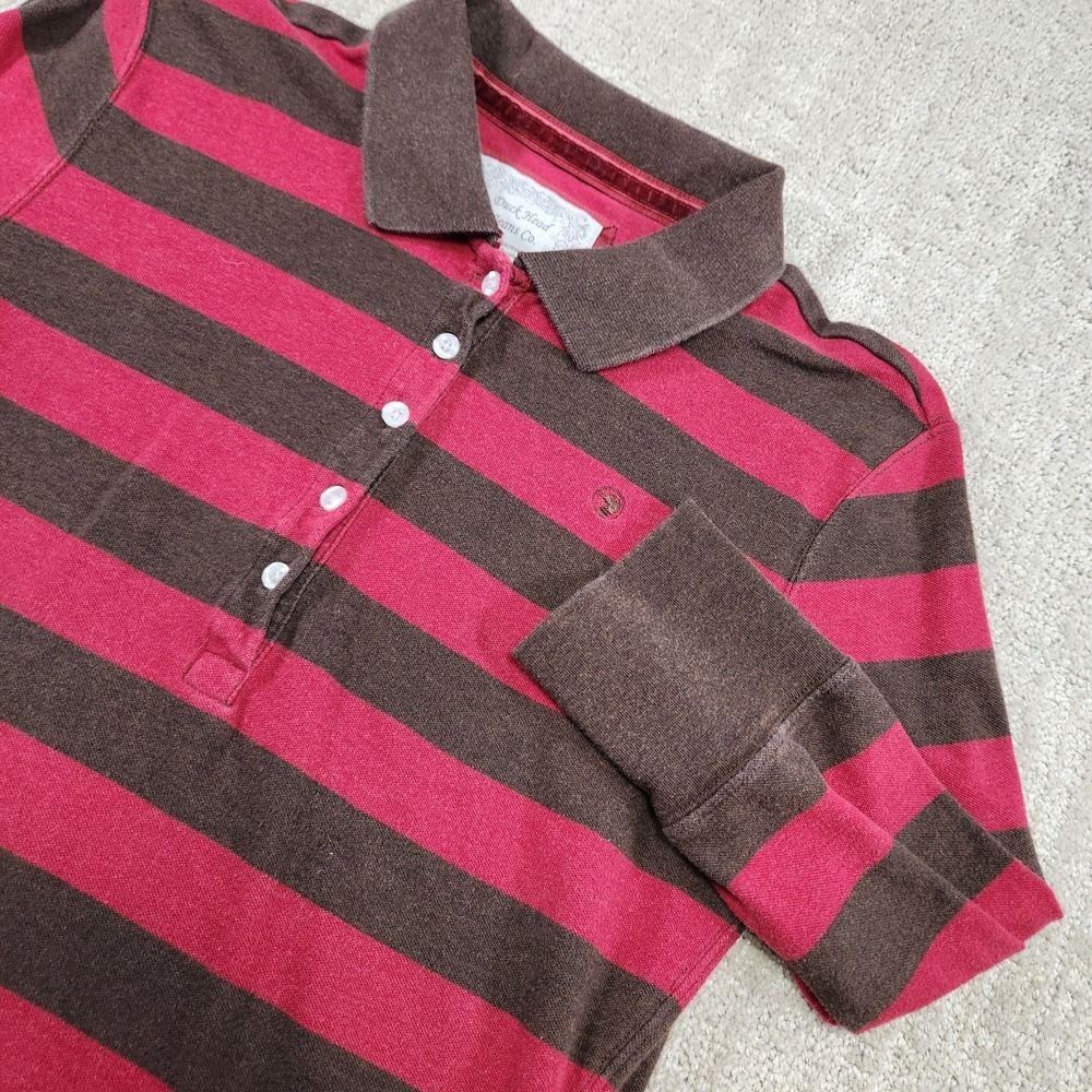 Vintage Baby Doll Top Shirt Womens Large Striped Polo Y2K 90s Duck Head Cotton
